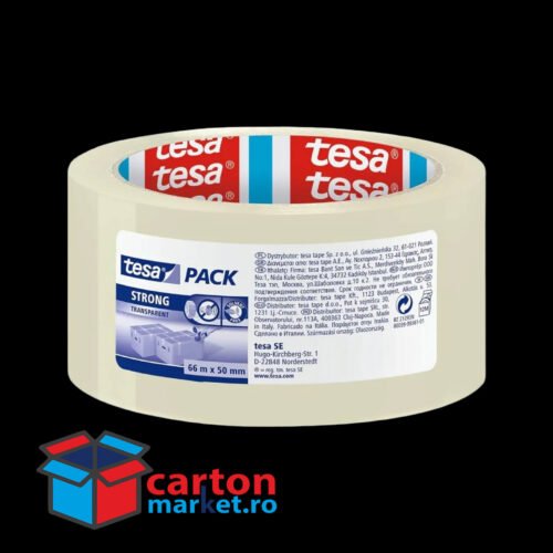 bandă adezivă solvent tesapack basic pp, 66mx50mm, transparent
