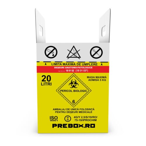 cutie carton 20 l cu sac – colectare deșeuri medicale anatomopatologice