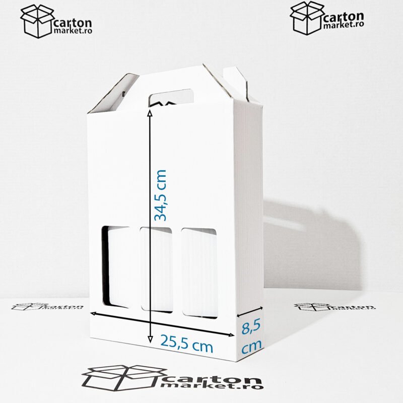 cutie 3 sticle vin, carton tip co3, 345 x 170 x 85 / ondula e, culoare carton:alb lucios cutie 3 sticle vin, carton tip co3, 345 x 170 x 85 / ondula e, culoare carton:alb lucios