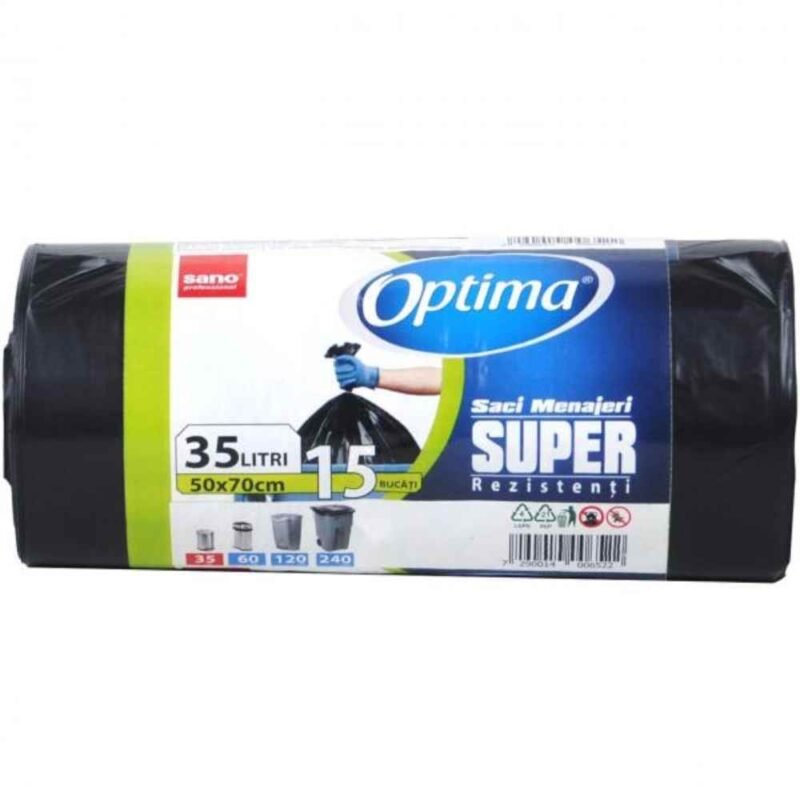 saci de gunoi menajer, 35 l, 15 buc, negru, sano optima super saci de gunoi menajer, 35 l, 15 buc, negru, sano optima super