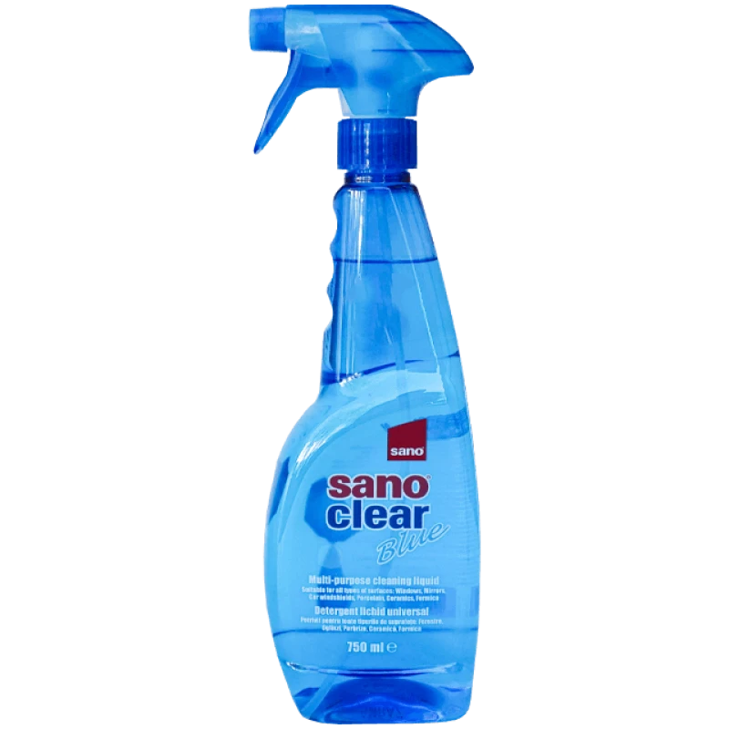 detergent pentru curățat geamuri, cu pulverizator, sano clear blue trigger, 750 ml