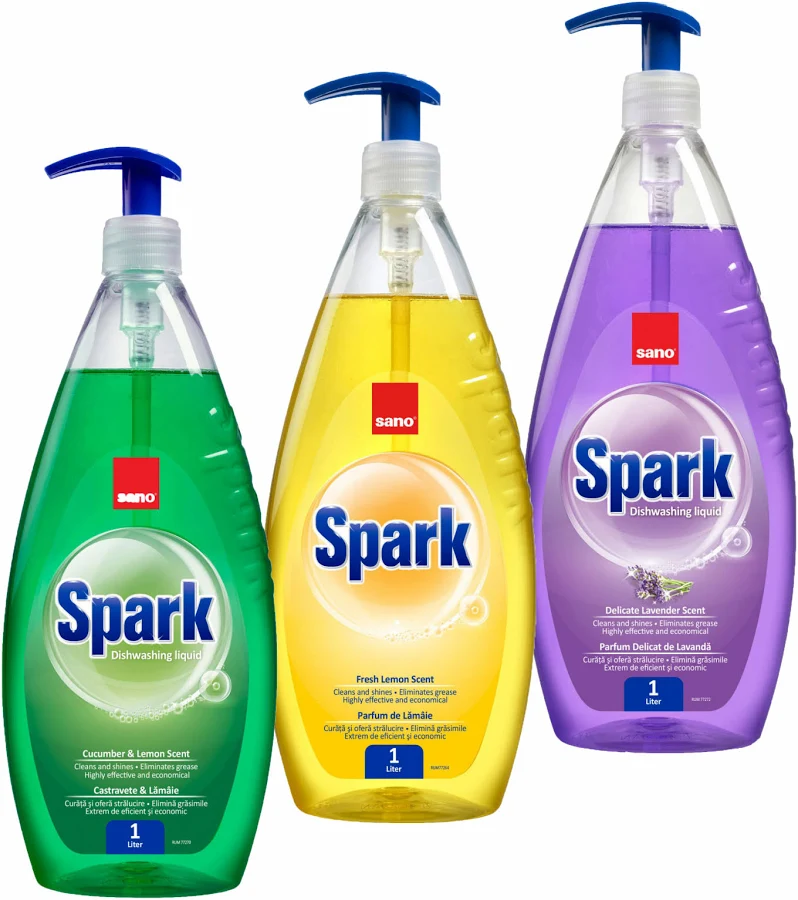 detergent de vase sano spark 1 l,lavanda, lamaie, castravete, migdale, lemongrass si zero