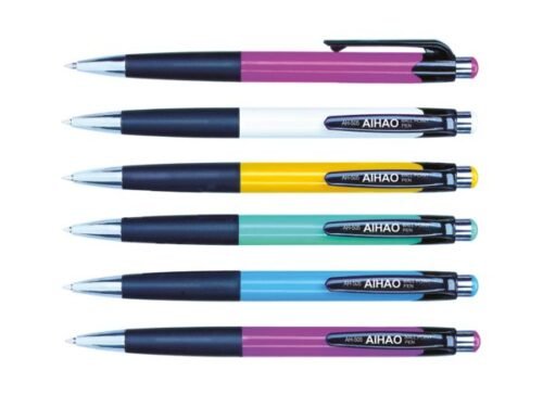 Pix cu mecanism grip si accesorii metalice 0.7mm Aihao 505 - albastru, 12buc/cut