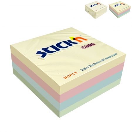 Cub notes autoadeziv 76 x 76 mm, 400 file, Stick"n - 4 culori pastel