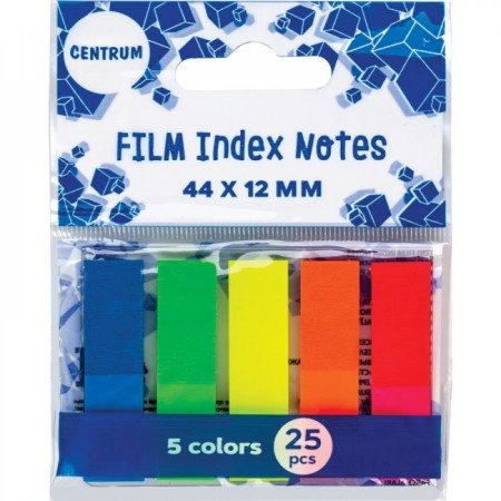 Index NEON autoadeziv din material plastic, Centrum dimensiune 45 x 12mm. Setul contine 25 de file pentru fiecare din cele 5 culori. Blister cartonat