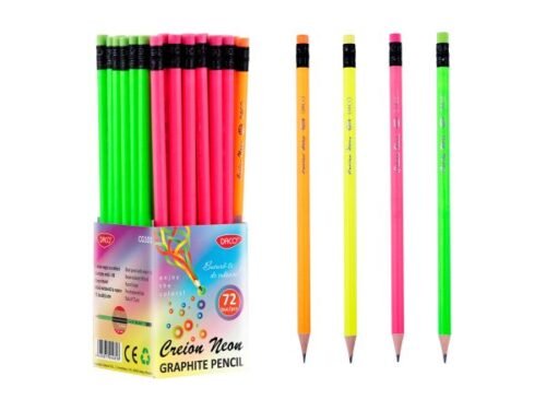 Creion negru Neon Daco CG101, corp rotund din lemn, mina standard HB•  corpul colorat in galben, verde, roz, portocaliu, 72BUC/set