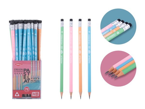 Creion negru Pastel  Daco CG103, corp rotund din lemn, mina standard HB,  corpul colorat in galben, verde, roz, portocaliu, 72BUC/set