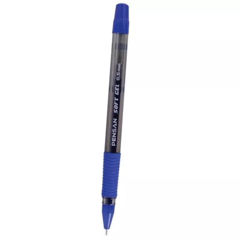 Pix cu gel 0,5 mm din plastic corp transparent albastru PENSAN SOFT FINE,12buc/cut