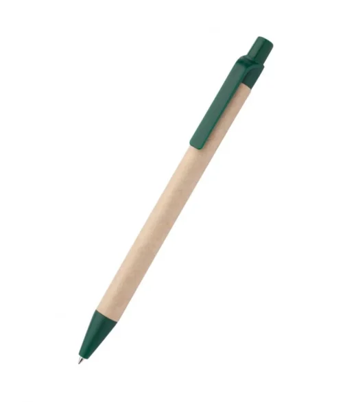 Pix cu mecanism, din carton reciclat, scriere albastra, 0.5 mm, corp kraft, extremitati si clips verde, albastru, rosu, alb