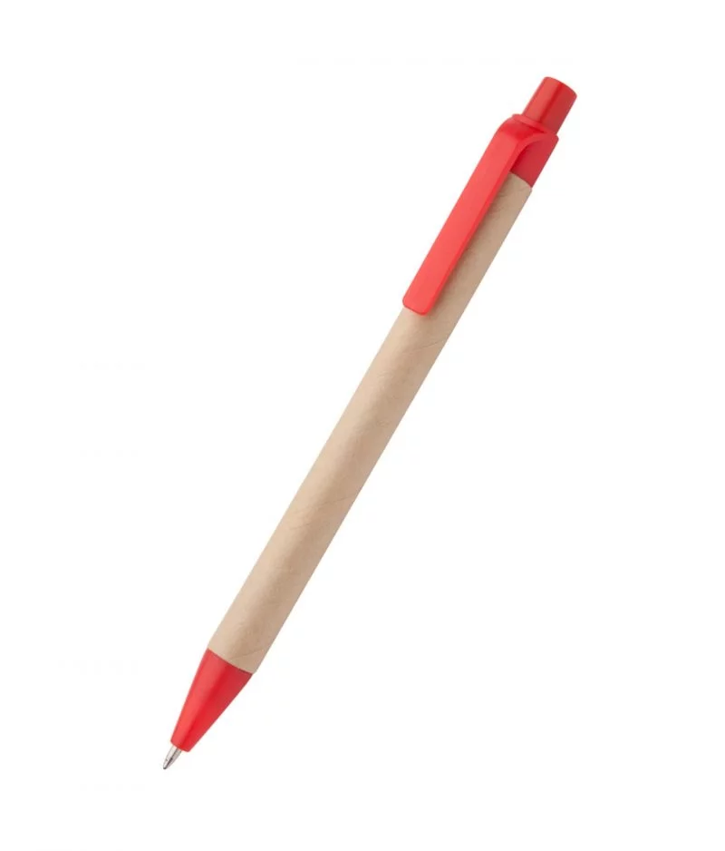 recicl 2 Pix cu mecanism, din carton reciclat, scriere albastra, 0.5 mm, corp kraft, extremitati si clips verde, albastru, rosu, alb