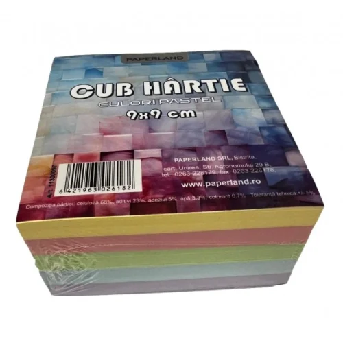 Rezerva cub din hartie color 9x9cm, 500 file/set, PAPERLAND Pastel
