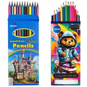 creioane cerate colorate centrum 12/set cu lungimea de 88mm si diametrul de 7mm. setul este ambalat in blister din carton.