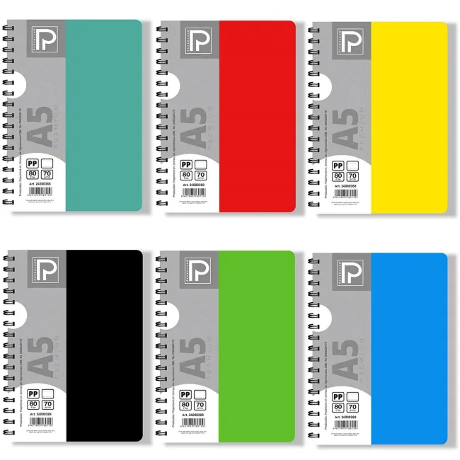 Caiet cu spirala A5 Paperland , 80 file,70GR, dictando  coperta plastic, PP400,set 5 buc